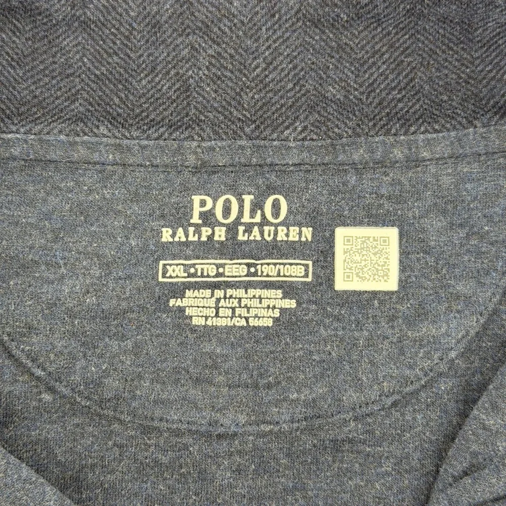 Polo Ralph Lauren Pullover Mens XXL Navy Blue Herringbone Quarter Zip Mock Neck‎